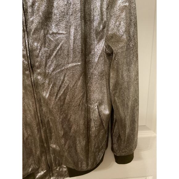 Umgee Metallic Olive Green Zip Up Bomber Jacket, S - Picture 3 of 5